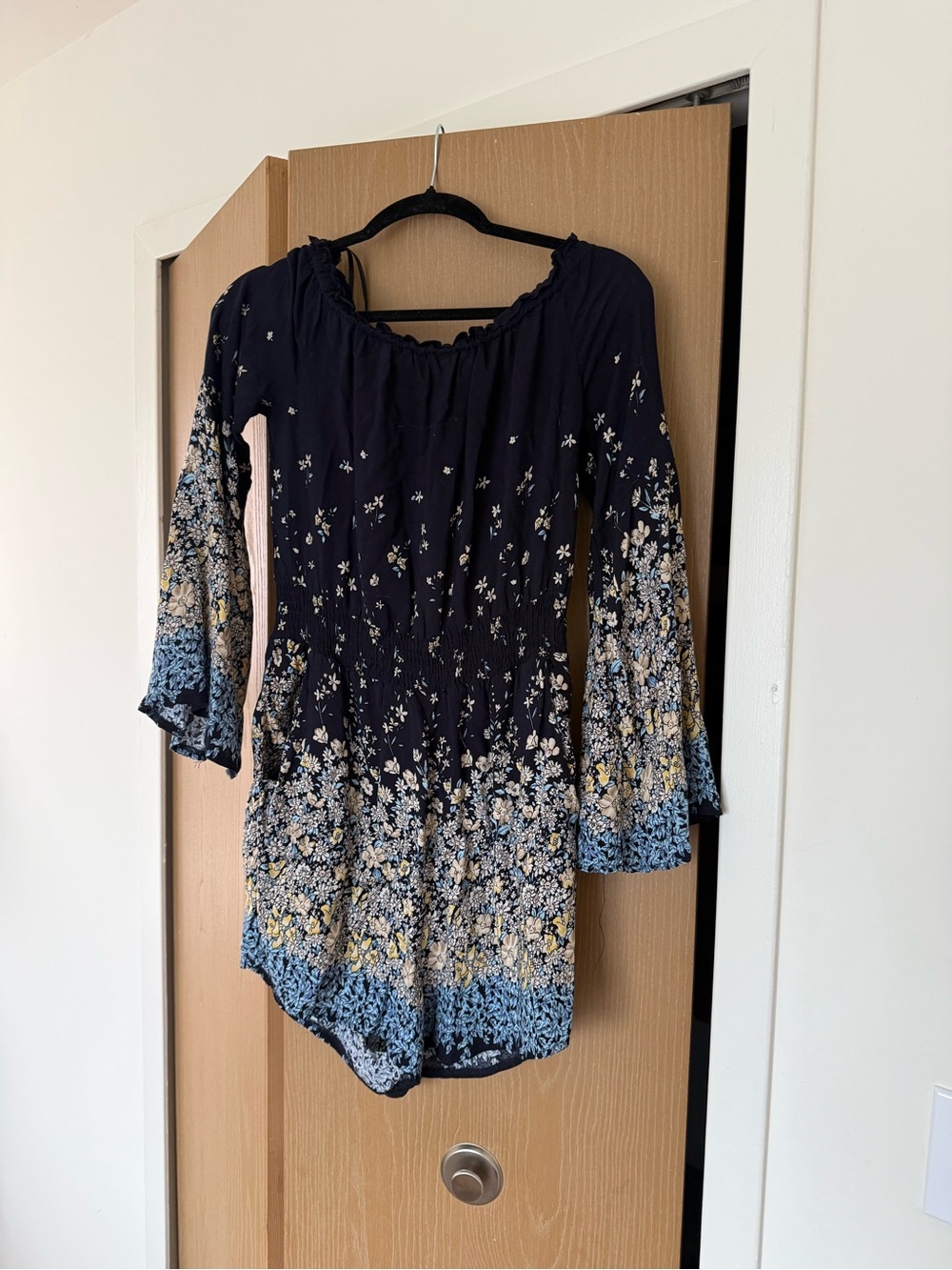 a'gaci Navy Floral Off-Shoulder Romper